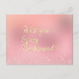Invitation Carte Postale Serez-Vous Ma Rose D'Accueil Pink Gold Spark
