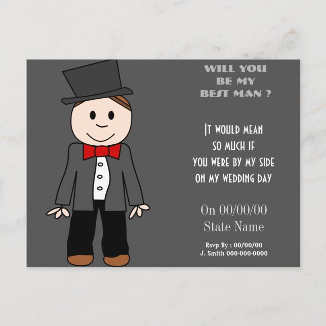 Invitation Carte Postale serez-vous mon meilleur homme ? soyez mes groomsma (Devant)