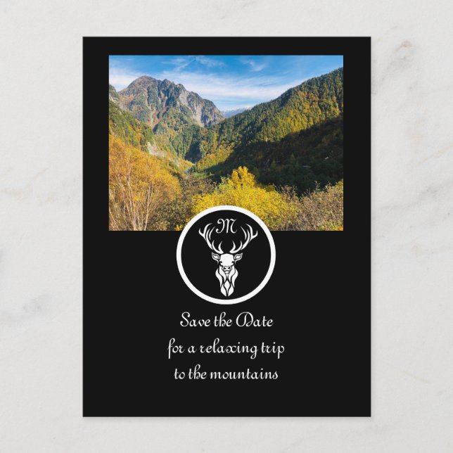 Invitation Carte Postale Silhouette Buck Blanc Neige Photo Monogramme (Devant)
