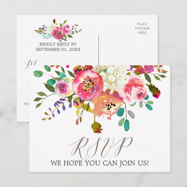 Invitation Carte Postale Simple Bouquet Bouquet Floral Demande de Chanson R (Devant / Derrière)