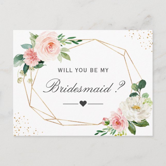 Invitation Carte Postale Simple Élégant Floral Be My Bridesmaid Proposition (Devant)