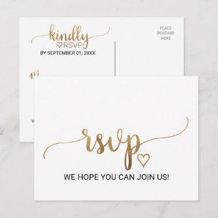 Invitation Carte Postale Simple Gold Calligraphie Demande de chanson RSVP C