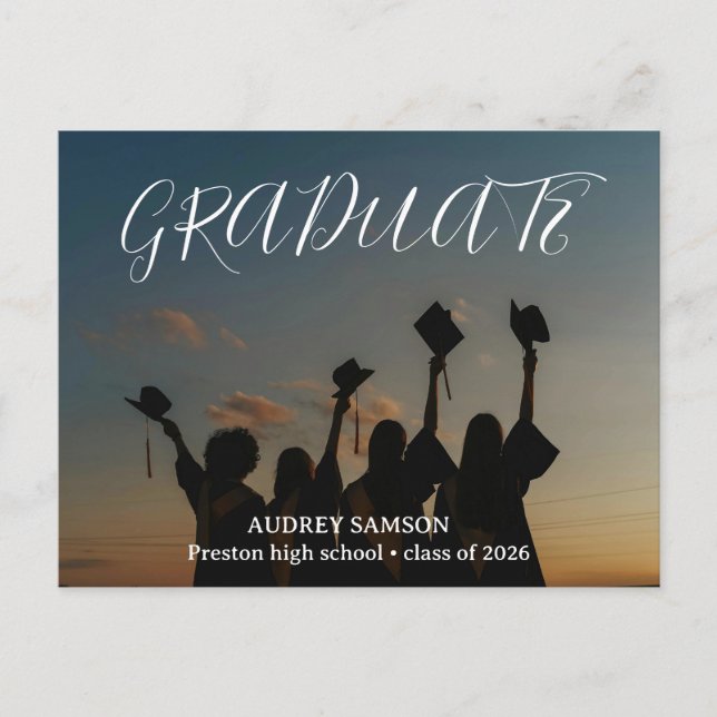 Invitation Carte Postale Simple Modern Calligraphy Photo Graduation  (Devant)