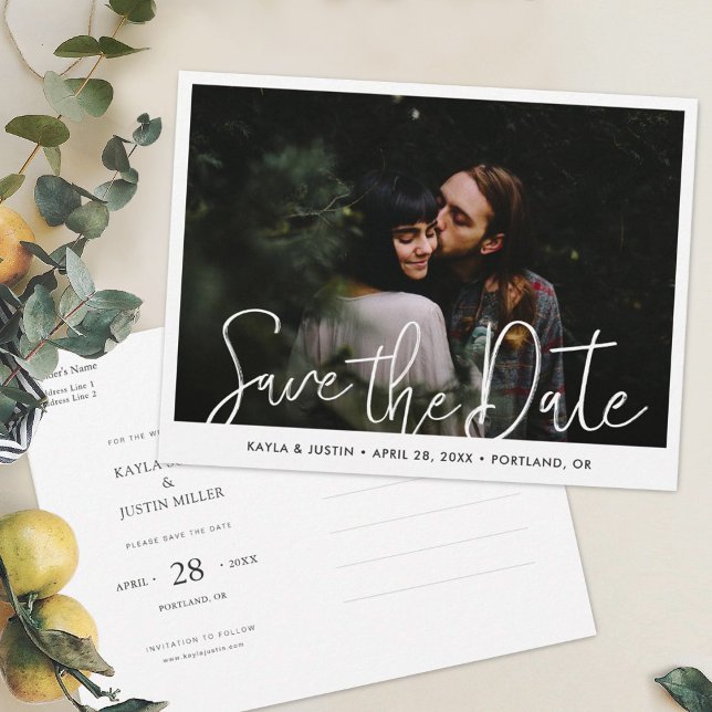 Invitation Carte Postale Simple Modern Script Photo Enregistrer le Mariage  (Créateur téléchargé)