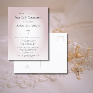 Invitation Carte Postale Simple Rose Gold Première Communion Élégant