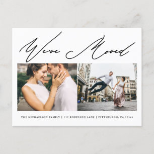 Invitation Carte Postale Simple Script Deux photos Changement d'adresse mod