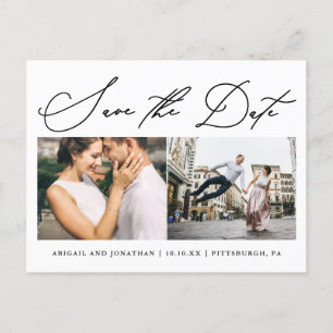 Invitation Carte Postale Simple Script Deux photos Moderne Enregistrer la d
