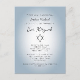 Invitation Carte Postale Simple Star of David Modern Bar Mitzvah Blue