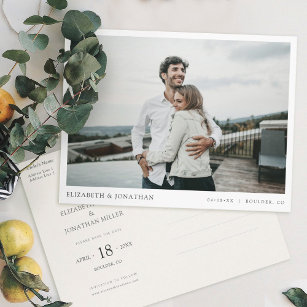 Invitation Carte Postale Simple style moderne photo mariage Enregistrer la 
