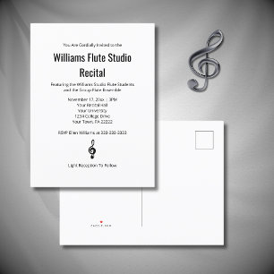 Invitation Carte Postale Simple Treble Clef Flute Music Considérant Concert