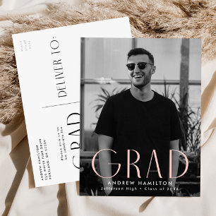 Invitation Carte Postale Simplicité moderne Blush Photo Graduation Party
