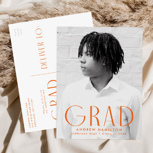 Invitation Carte Postale Simplicité moderne Orange Photo Graduation Party