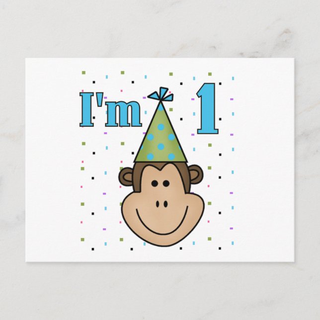 Invitation Carte Postale Singe dans le Casquette du Parti 1er Anniversaire  (Devant)