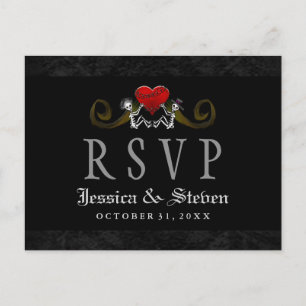Invitation Carte Postale Skeletons d'Halloween et Mariage Correspondant Coe