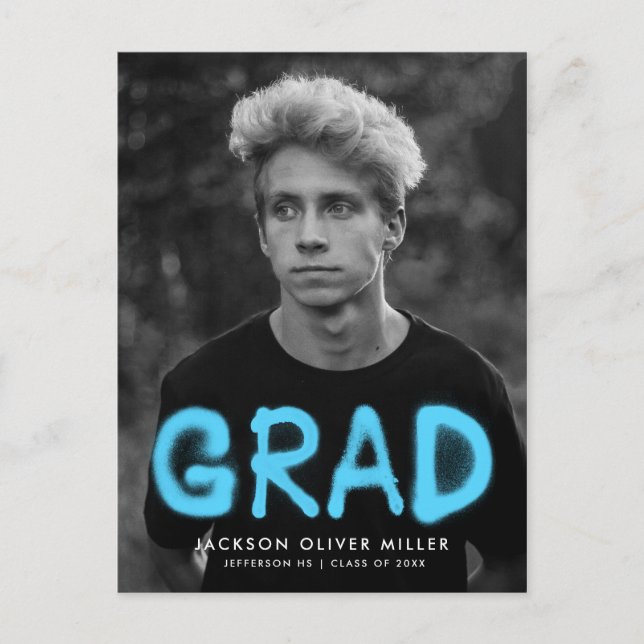 Invitation Carte Postale Sky Blue Spray Paint Photo Party Graduation (Devant)