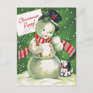 Invitation Carte Postale Snowman avec chien