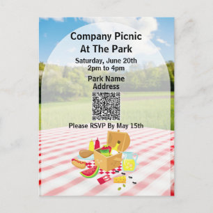 Invitation Carte Postale Société Pique-nique Parc QR Code Petites fourmis