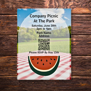 Invitation Carte Postale Société Pique-nique Parc QR Code Watermelon