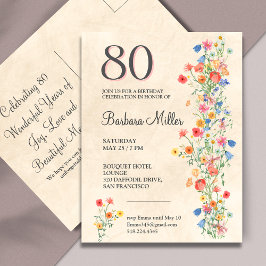 Invitation Carte Postale Soft Elegant 80e fête d'anniversaire Floral 80 ans