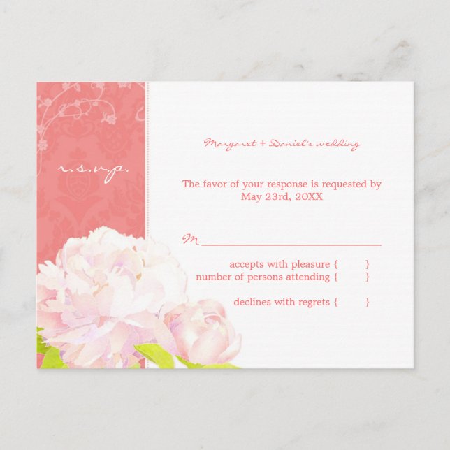 Invitation Carte Postale Soft rose Peony Mariage RSVP (Devant)