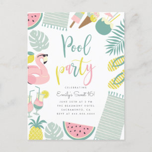 Invitation Carte Postale Soirée de la piscine d'été branchée Script Sweet 1
