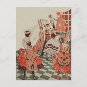 Invitation Carte Postale Soirée Halloween Art Déco Chat Noir Citrouille