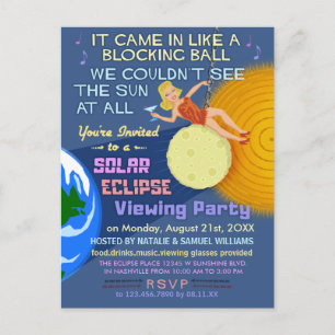Invitation Carte Postale Solar Eclipse Party Funny Retro Sun Viewing 2017