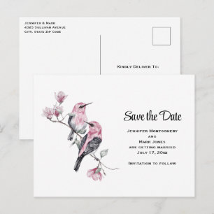 Invitation Carte Postale Songbirds roses sur une branche d'arbre Enregistre