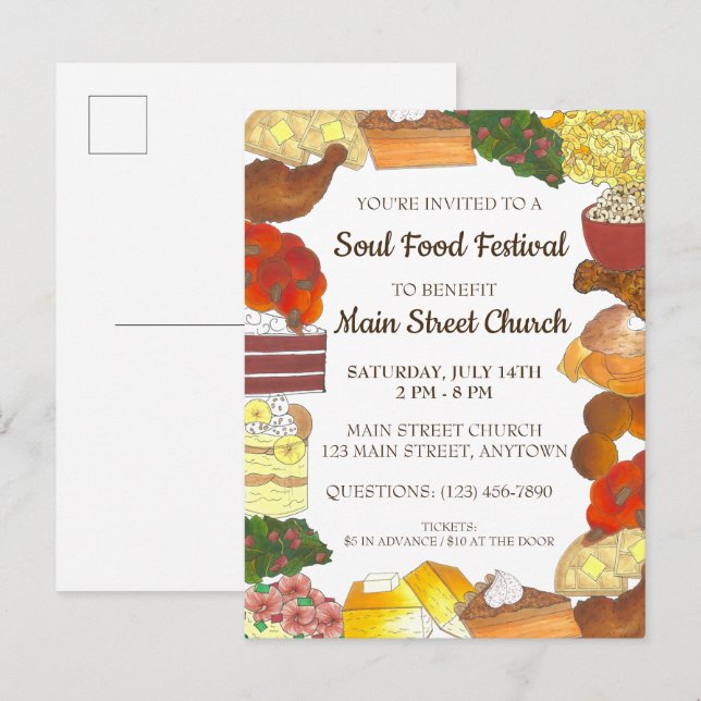 Invitation Carte Postale Soul Food Festival Event Southern Cuisine Cuisine (Devant / Derrière)