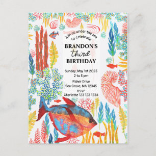 Invitation Carte Postale Sous l'Océan marin Aquarelle animale Anniversaire