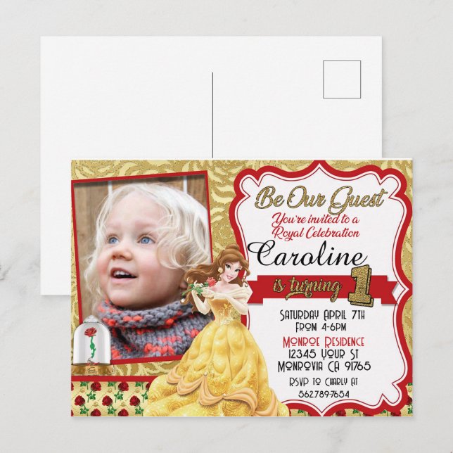 Invitation Carte Postale Soyez notre invité Princess First Birthday Invitat (Devant / Derrière)