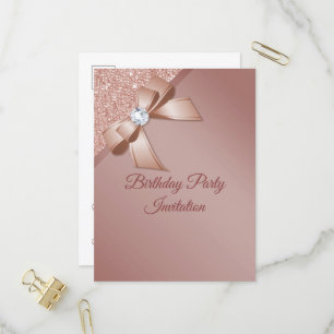 Invitation Carte Postale Sparkles & Rose Gold Glamour Birthday