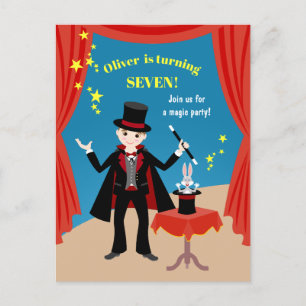 Invitation Carte Postale Spectacle de magicien garçon pour fête d'anniversa
