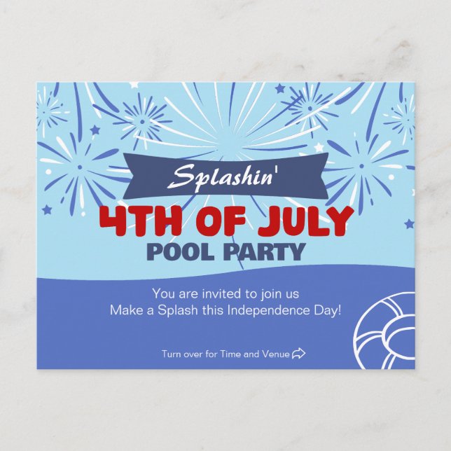 Invitation Carte Postale Splashin'4 juillet Pool Party (Devant)