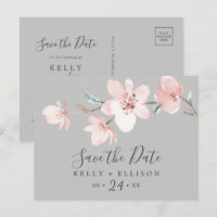 Spring Cherry Blossom Grey Enregistrer la date Car