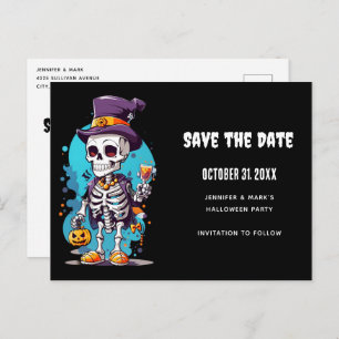 Invitation Carte Postale Squelette cool dans un Top Halloween Enregistrer l