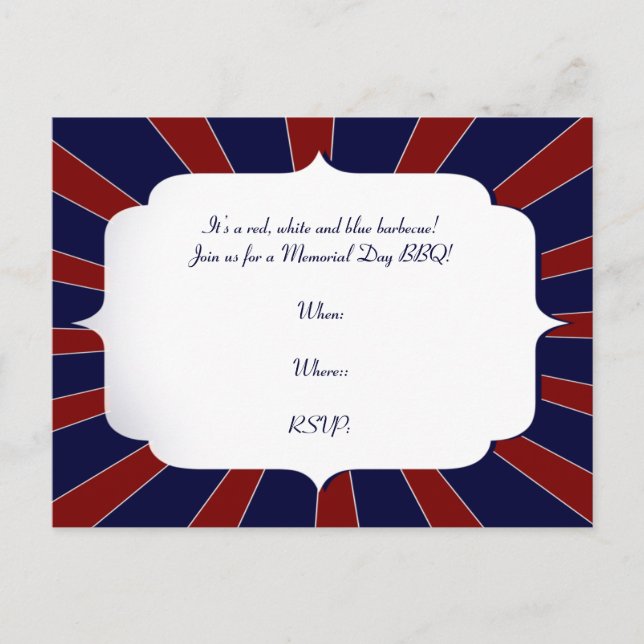 Invitation Carte Postale Starburst patriotique en rouge blanc et bleu (Devant)
