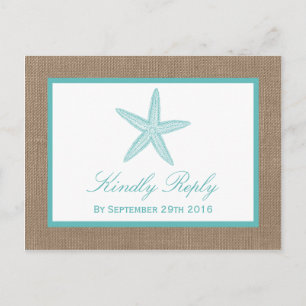 Invitation Carte Postale Starfish Turquoise Burlap Beach Wedding Collection