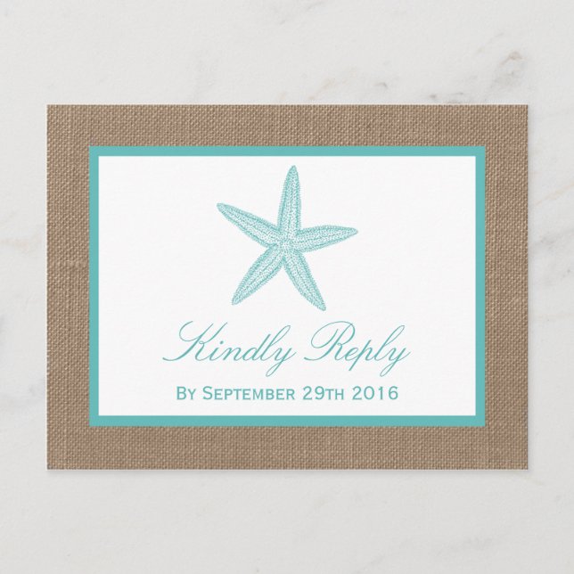 Invitation Carte Postale Starfish Turquoise Burlap Beach Wedding Collection (Devant)