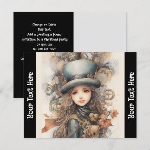 Invitation Carte Postale Steampunk Gite Salutation mignonne dame habillée