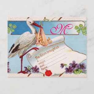 INVITATION CARTE POSTALE STORK BÉBÉ FILLE DOUCHE 2