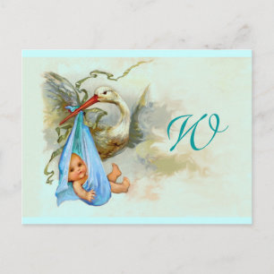 INVITATION CARTE POSTALE STORK BÉBÉ GARÇON DOUCHE 2