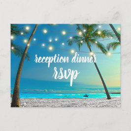Invitation Carte Postale String Lights Dîner de réception Tropical Beach