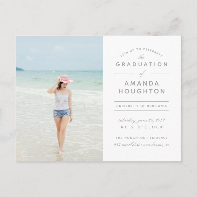 Invitation Carte Postale Style moderne Typographie Photo Graduation Party (Devant)