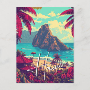 Invitation Carte Postale Style vintage Hawaiian Travel Honolulu Mid-Pacific