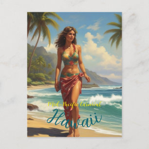Invitation Carte Postale Style Vintage Voyage Hawaïen Honolulu Mid-Pacifiqu