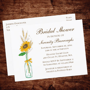 Invitation Carte Postale Sunflower Country Fête des mariées florale jaune