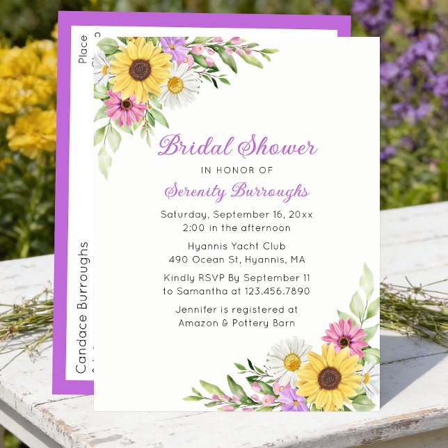 Invitation Carte Postale Sunflower Daisy Floral Boho Garden Bridal Shower (Créateur téléchargé)