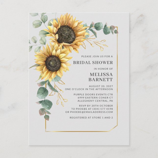Invitation Carte Postale Sunflower Eucalyptus Fête des mariées géométrique (Devant)
