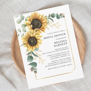Invitation Carte Postale Sunflower Eucalyptus Gold Frame Fête des mariées
